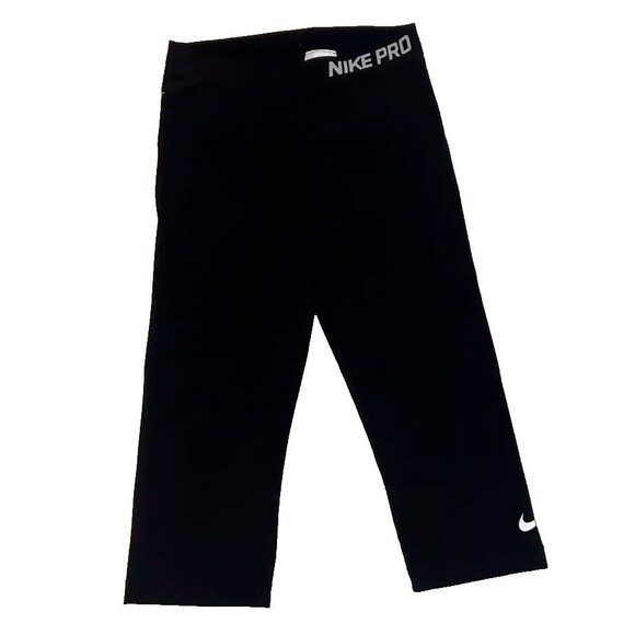Nike Pro Women's Black Pull On Running Capri Cropped Leggings Size Medium - Picture 2 of 9